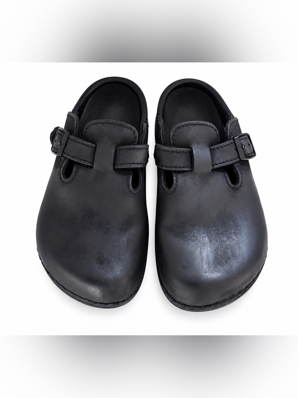 Birkenstock Black Leather Buckle Clogs – Size 38